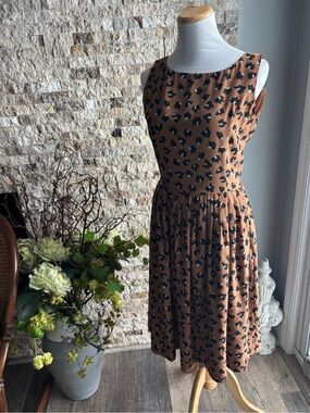 Rachel Riley Tan Floral-Print Sleeveless Midi Dress